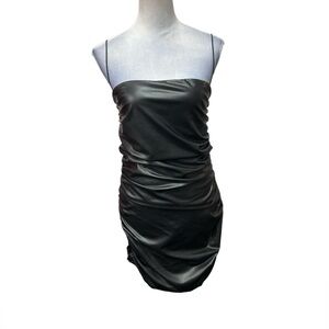 E by egreis Black Faux Leather Mini Dress w/ Ruching / Size: M (NWT)